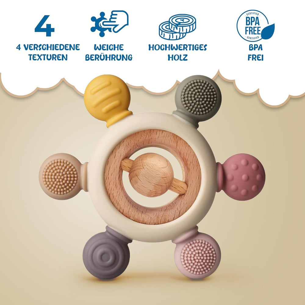 Anneau de dentition pour bébé avec chaîne de tétine - Aide à la dentition - Jouet pour bébé de 0 à 6 mois - Essentiels pour nouveau-né - Jouet de dentition sans BPA - Idées cadeaux pour nourrissons