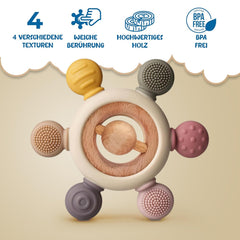 Anneau de dentition pour bébé avec chaîne de tétine - Aide à la dentition - Jouet pour bébé de 0 à 6 mois - Essentiels pour nouveau-né - Jouet de dentition sans BPA - Idées cadeaux pour nourrissons