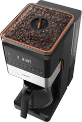 KRUPS Grind Aroma XL Machine à expresso, broyeur conique amovible, panneau de commande numérique, capacité XL (1,5 L), fonction maintien au chaud, carafe en verre, noir/acier inoxydable, KM842810
