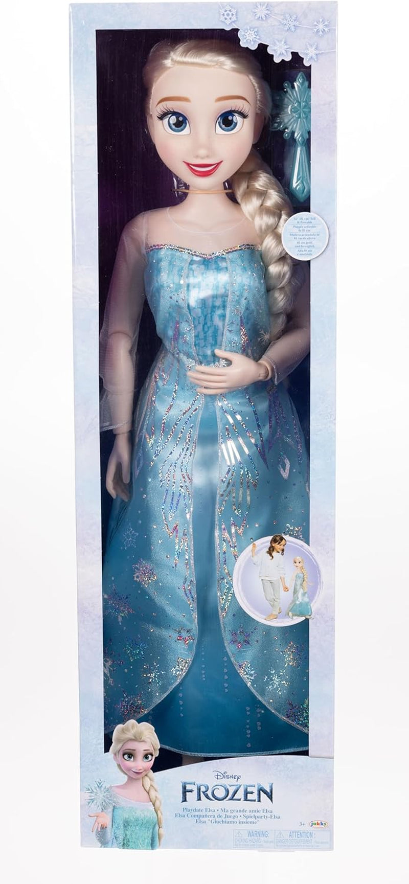 Disney Frozen Playdate Elsa Poupée géante 80 cm par Jakks Pacific Poupée entièrement articulée avec 11 points d'articulation comprenant une brosse à cheveux et des accessoires