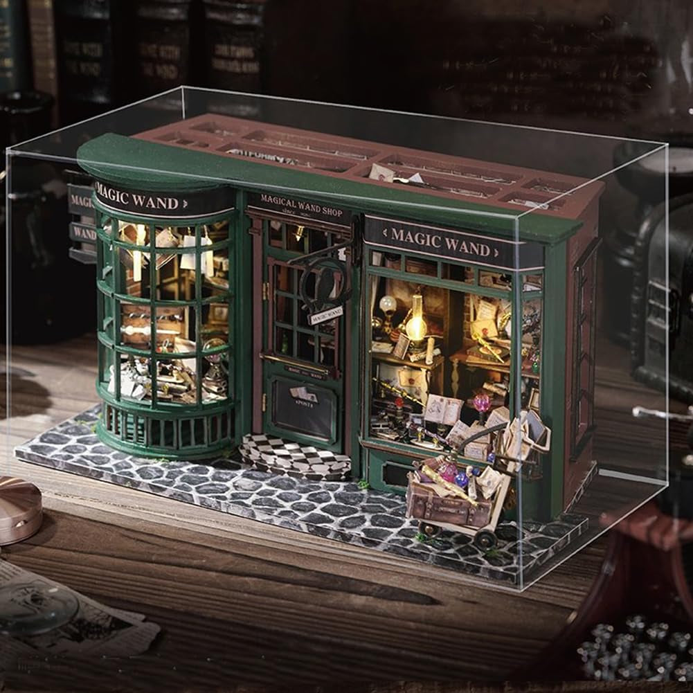 Magic Shop Maison de poupée avec housse anti-poussière, kit de meubles miniatures à monter soi-même, échelle 1:24, cadeau créatif pour enfants et adolescents, cadeau d'anniversaire