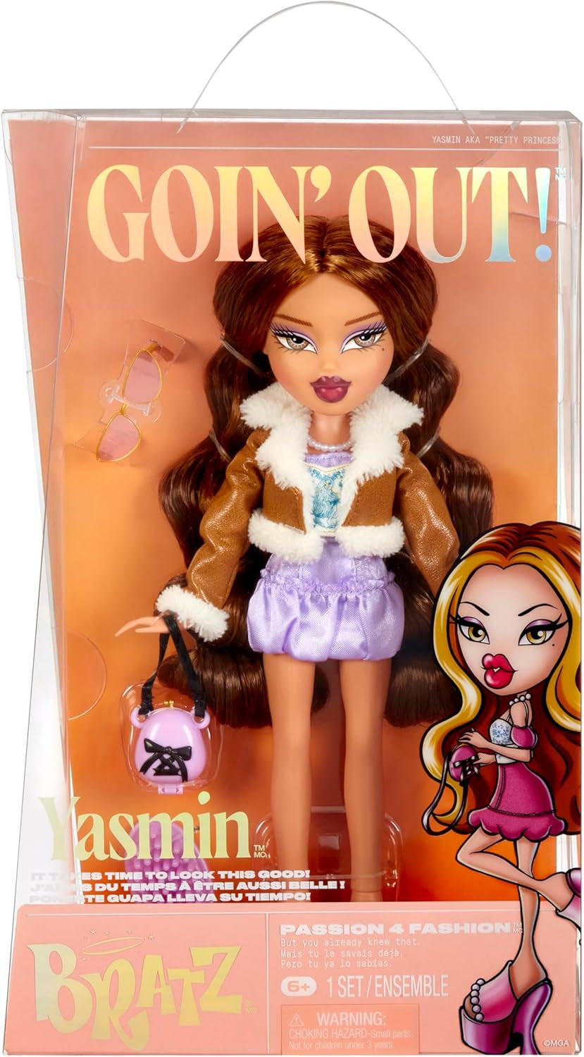 Bratz Goin' Out! Doll - Sasha - 1 Sammlerpuppe mit Accessoires, einem Outfit, einer Handtasche, einer Sonnenbrille und einer Bürste - Kinderspielzeug - ab 6 Jahren, Orange, Black