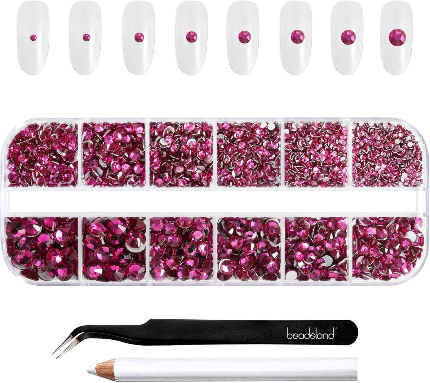 Beadsland 2500Pcs Glas Nailart Strasssteine Kristall Flatback Edelsteine Runde, ​​Für Handwerk Gemischt 8 Größen SS4 ~ SS30 Mit Picking Pinzette Und Stift (Kristall Weiss)