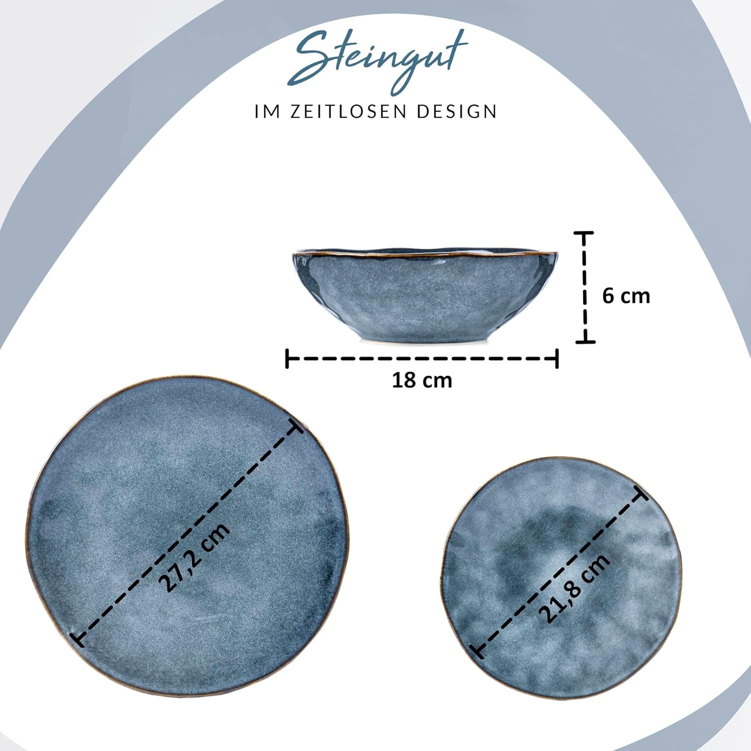 SANGER | Service de table Darwin 12 pièces, service de table en grès pour 4 personnes, service de table bleu comprenant des assiettes plates, des assiettes à dessert et des assiettes creuses, un service de table fait main | LA COLLECTION PREMIUM