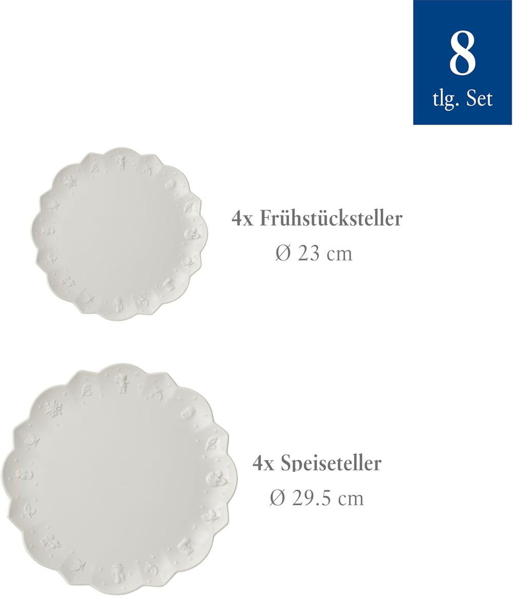 Villeroy & Boch Toy's Delight Royal Classic Service de table 8 pièces, passe au lave-vaisselle et au micro-ondes, blanc, assiettes, service de table pour 4 personnes, vaisselle de Noël, jouets, porcelaine premium