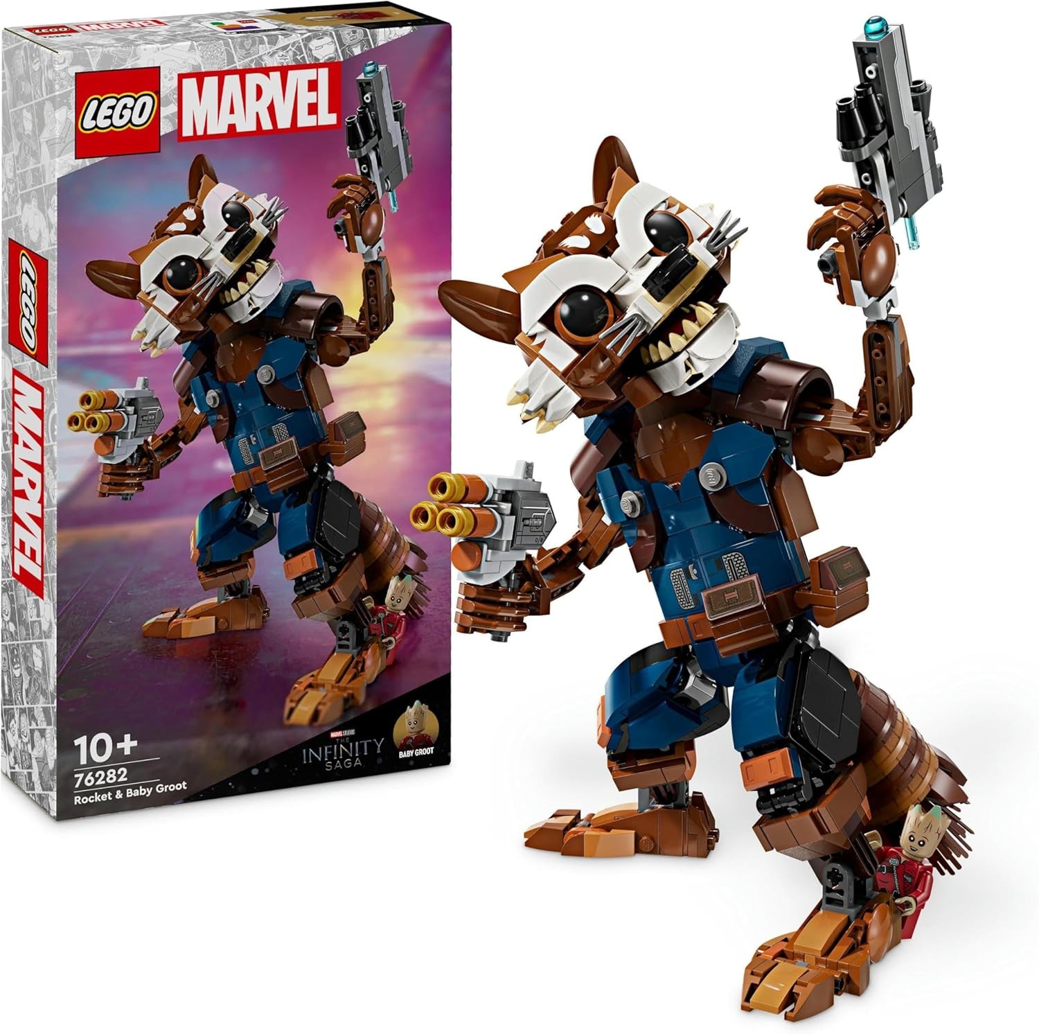 LEGO Marvel Rocket & Baby Groot, jucărie construibilă de supererou pentru copii din Gardienii Galaxiei de la Marvel Studios, figură pentru jocuri de rol, cadou pentru băieți și fete de la 10 ani 76282 Seturi de constructie Besuche den LEGO-Store Singur