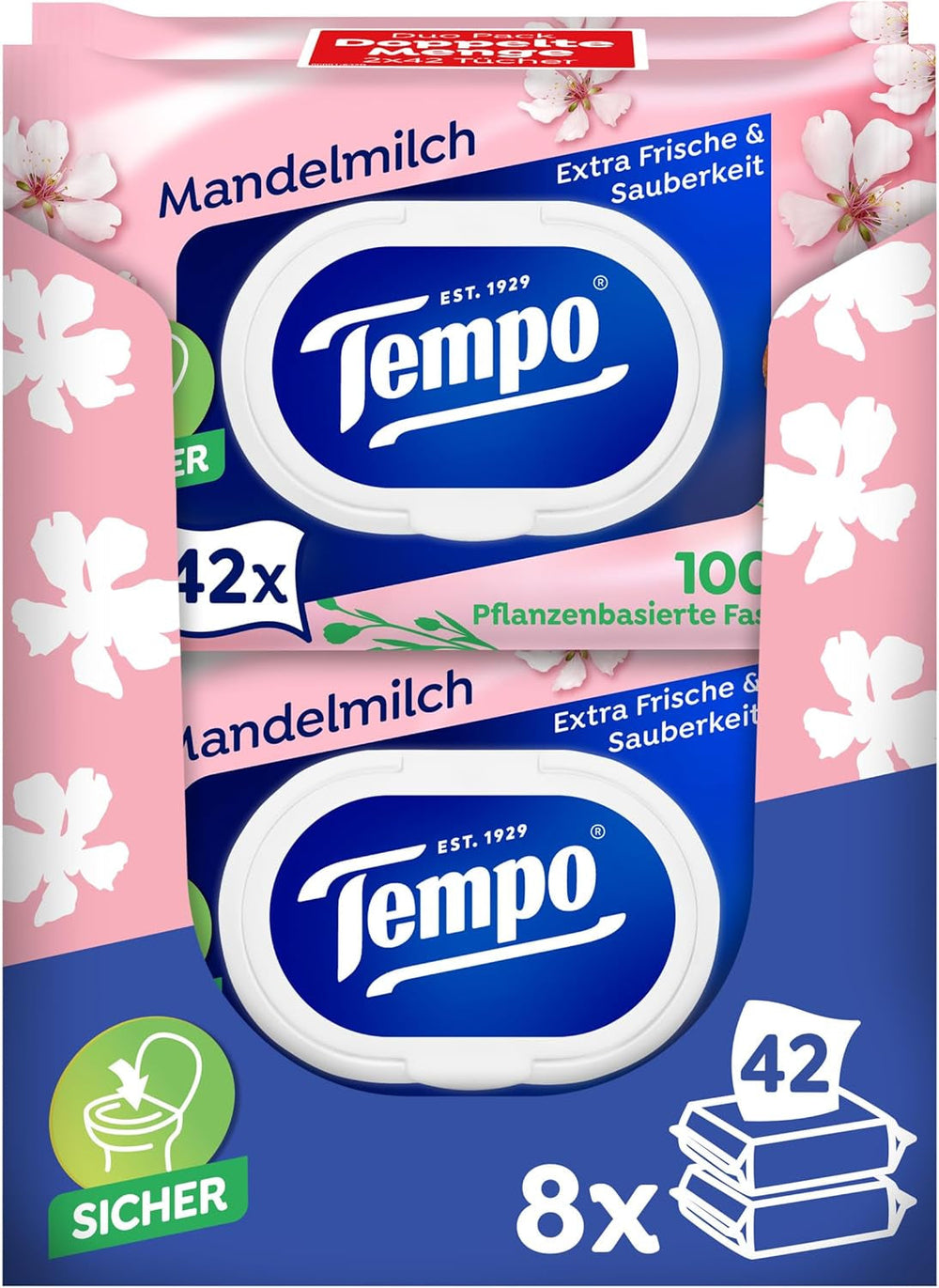 Lingettes humides Tempo ''Doux & Sensibles'' - Megapack - 16 paquets de 42 lingettes chacun - Duo Packs - Aloe Vera Naturel - Papier hygiénique, testé dermatologiquement, neutre pour la peau