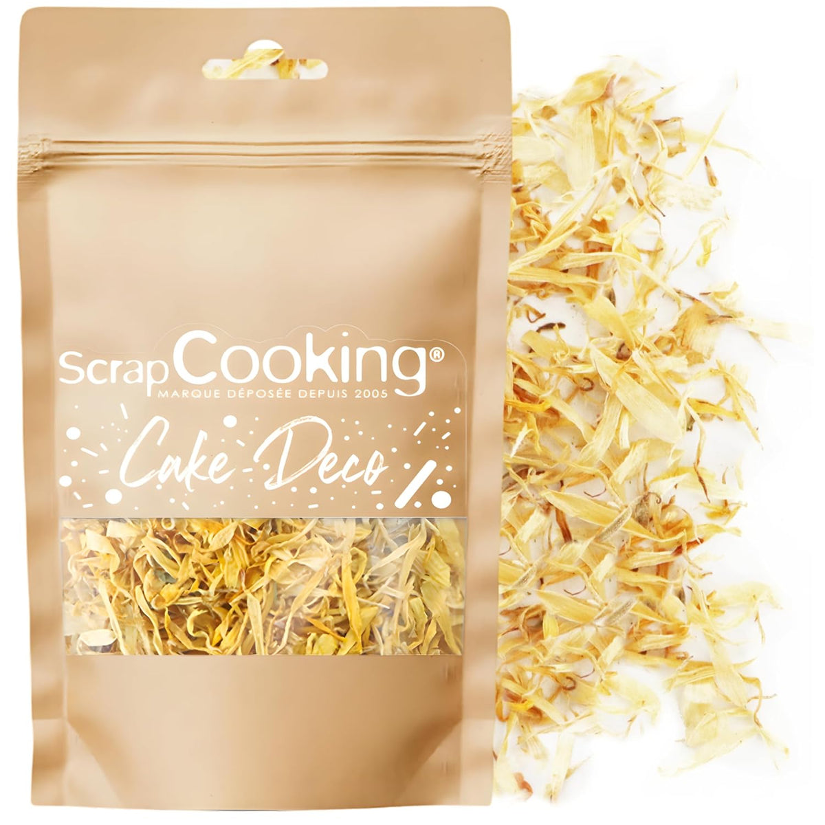 ScrapCooking - Soucis séchés 3,5 g - Fleurs comestibles - Décorations alimentaires pour pâtisserie - Pour desserts, gâteaux, tartes, muffins - Noël, printemps, anniversaire - Jaune doré - 7471