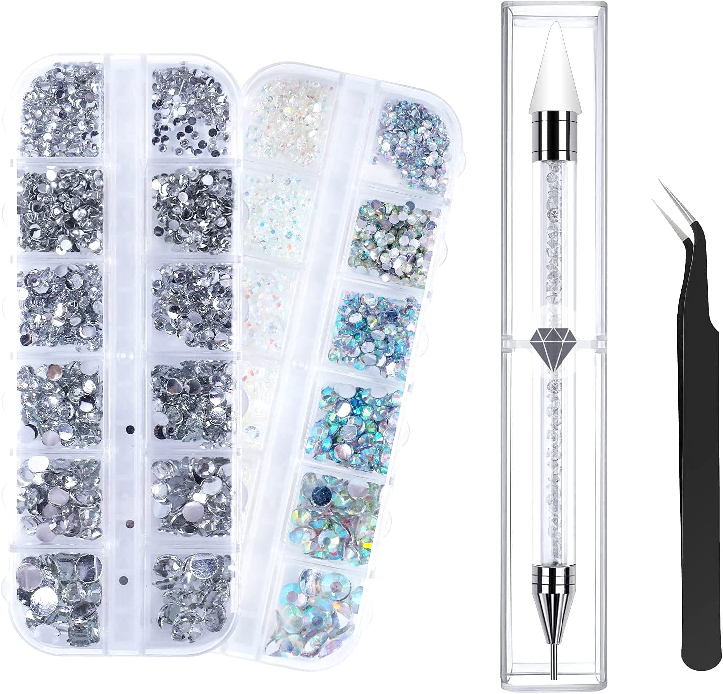 ANGNYA 4000 Stück Strasssteine Nägel Nail Art Strasssteine Dekorationen Nagelsteine Für Nail Art Zubehör Und Klare Kristall Strasssteine Handwerk Mit Pick up Pinzette Und Strass Picker Dotting Pen…
