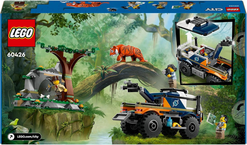 Camion LEGO City Jungle Explorer, set de construit și jucat pentru copii de peste 6 ani, cadou grozav pentru ziua de naștere, camion de jucărie, cu 3 minifigurine Adventurer și tigru 60426 Seturi de constructie Besuche den LEGO-Store