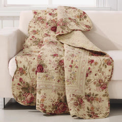 Greenland Home Antique Rose - model floral clasic, tradițional - 100% bumbac, matlasată, pătură de aruncat, 127 X 152,4 cm, ecru Paturi si Cuverturi Greenland Home Fashions