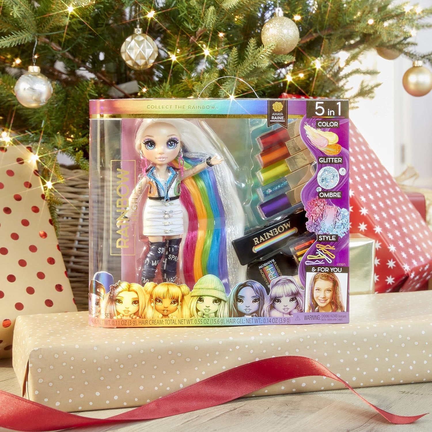 Rainbow High Hair Studio - Coffret exclusif de poupée Amaya Raine avec cheveux longs pour le coiffage - Comprend une craie à cheveux lavable, une brosse à cheveux et des accessoires - Cadeau pour les enfants de 6 ans et plus