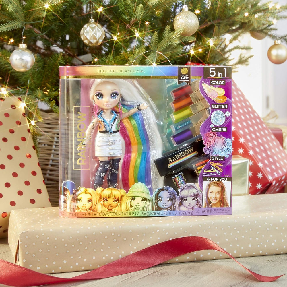 Rainbow High Hair Studio - Coffret exclusif de poupée Amaya Raine avec cheveux longs pour le coiffage - Comprend une craie à cheveux lavable, une brosse à cheveux et des accessoires - Cadeau pour les enfants de 6 ans et plus
