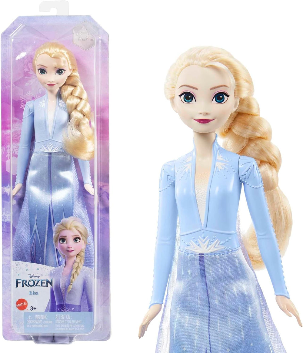Mattel Disney Princess Elsa Poupée La Reine des Neiges en tenue de voyage, cheveux blonds coiffables, articulation articulée, jupe et bottes amovibles, cadeaux Disney, jouet pour 3 ans et plus, HLW48