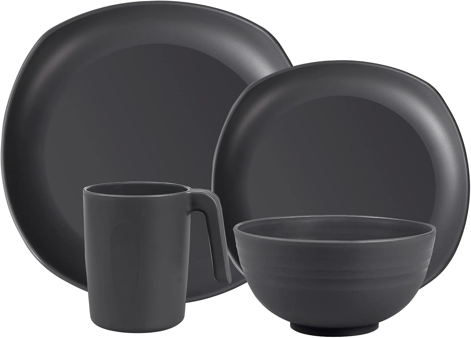 Ensemble de vaisselle en PP | Service de table léger et indestructible de 16 pièces pour enfants et adultes, 4 assiettes, 4 assiettes à dessert, 4 bols, 4 tasses, ensemble combiné pour 4 personnes