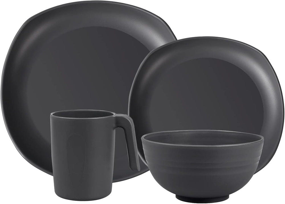 Ensemble de vaisselle en PP | Service de table léger et indestructible de 16 pièces pour enfants et adultes, 4 assiettes, 4 assiettes à dessert, 4 bols, 4 tasses, ensemble combiné pour 4 personnes