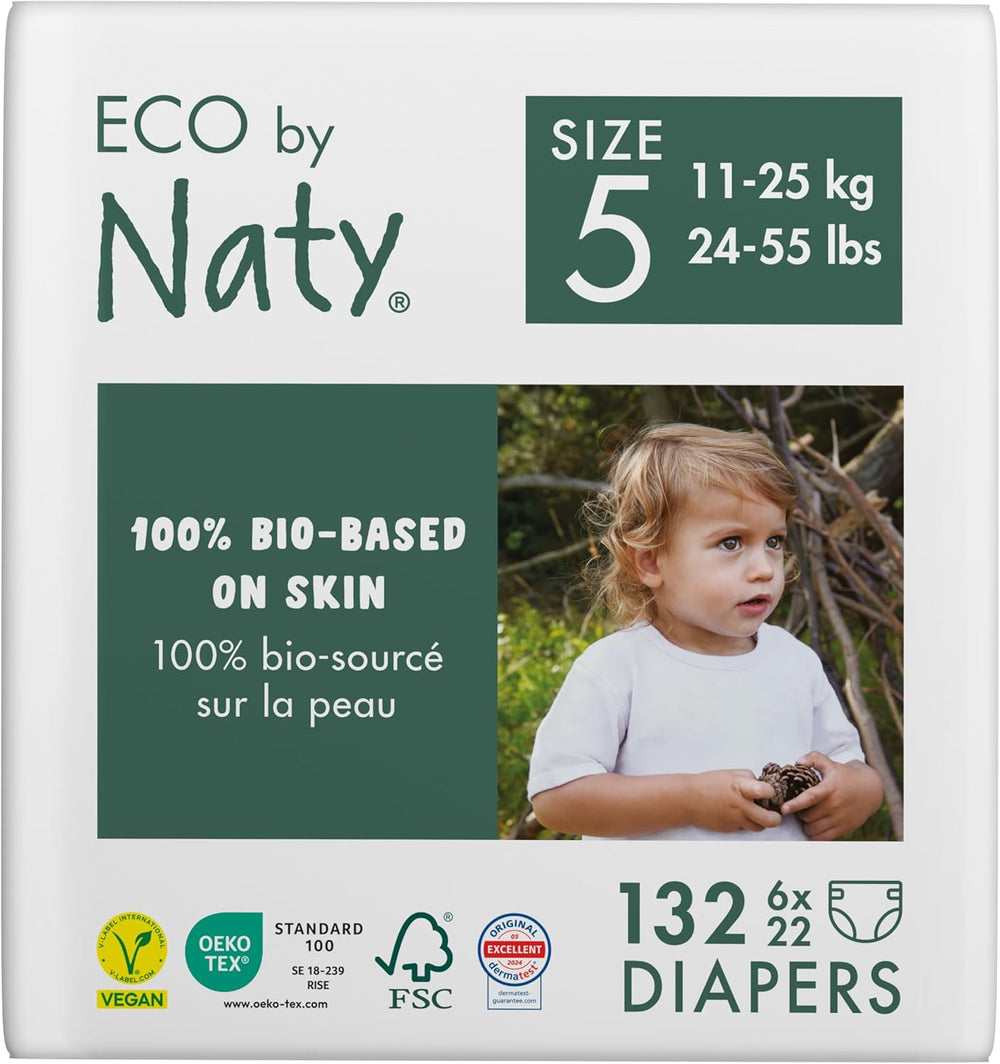 Eco Diapers Eco by Naty Baby Eco Diapers - couches biologiques haut de gamme, respectueuses de l'environnement, fabriquées à partir de matériaux végétaux, idéales pour la peau sensible de bébé (taille 5 - 80 pièces)