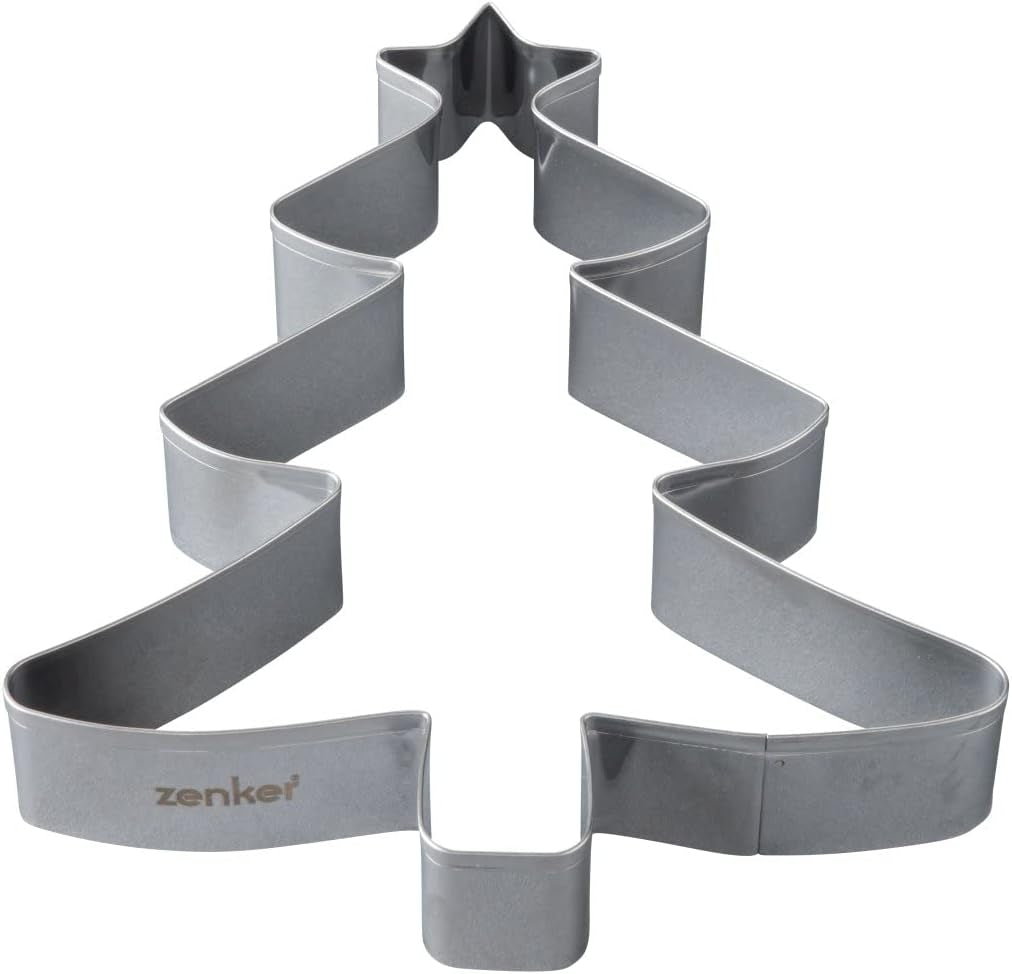 Zenker Boîte à biscuits de Noël XL – Boîte à biscuits en forme d'arbre de Noël pour des biscuits délicieux et sucrés – Boîte à biscuits 2 en 1 et cadre de cuisson en acier inoxydable argenté