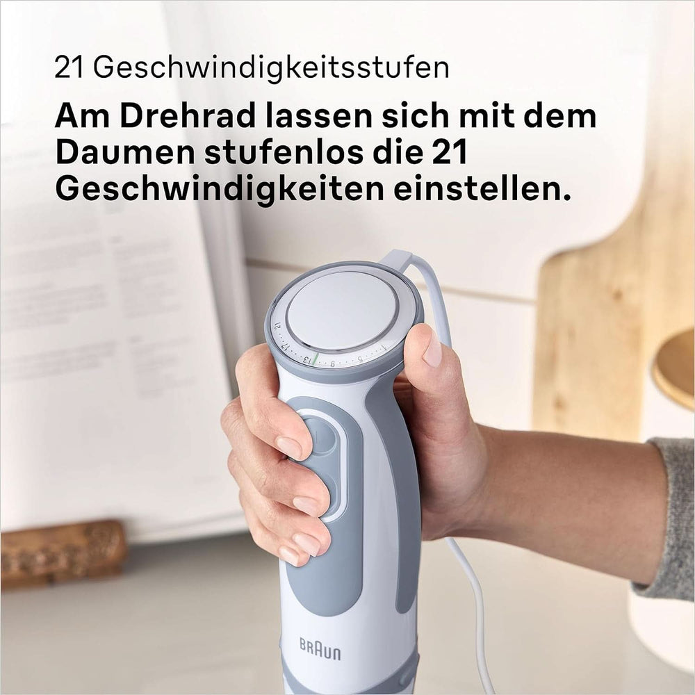 Braun Stabmixer MQ 5200WH - Multiquick 5 Vario Pürierstab Mit Edelstahl Mixfuß, 1000 Watt, Inkl. 600 Ml Mix- & Messbecher, Weiß/Grau Cuisine Naty Shop