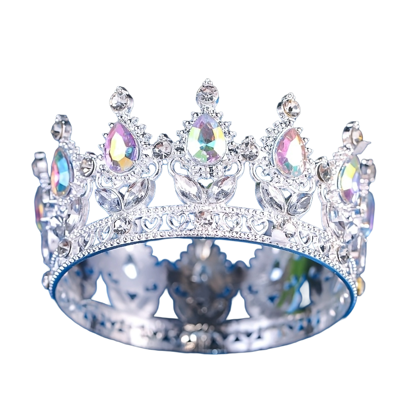 Regal Coronita en métal argenté avec pierres – Décoration élégante pour gâteaux lors de mariages, baptêmes et événements.