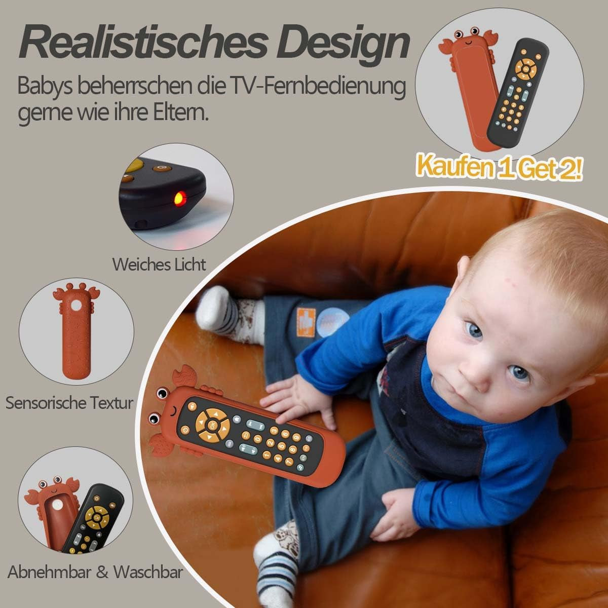 Jouet télécommandé pour bébé avec lumière et musique, anneau de dentition en silicone souple, joli tapis d'éveil, jeu musical télécommandé réaliste en 3 langues, jouet éducatif précoce à partir de 6 mois