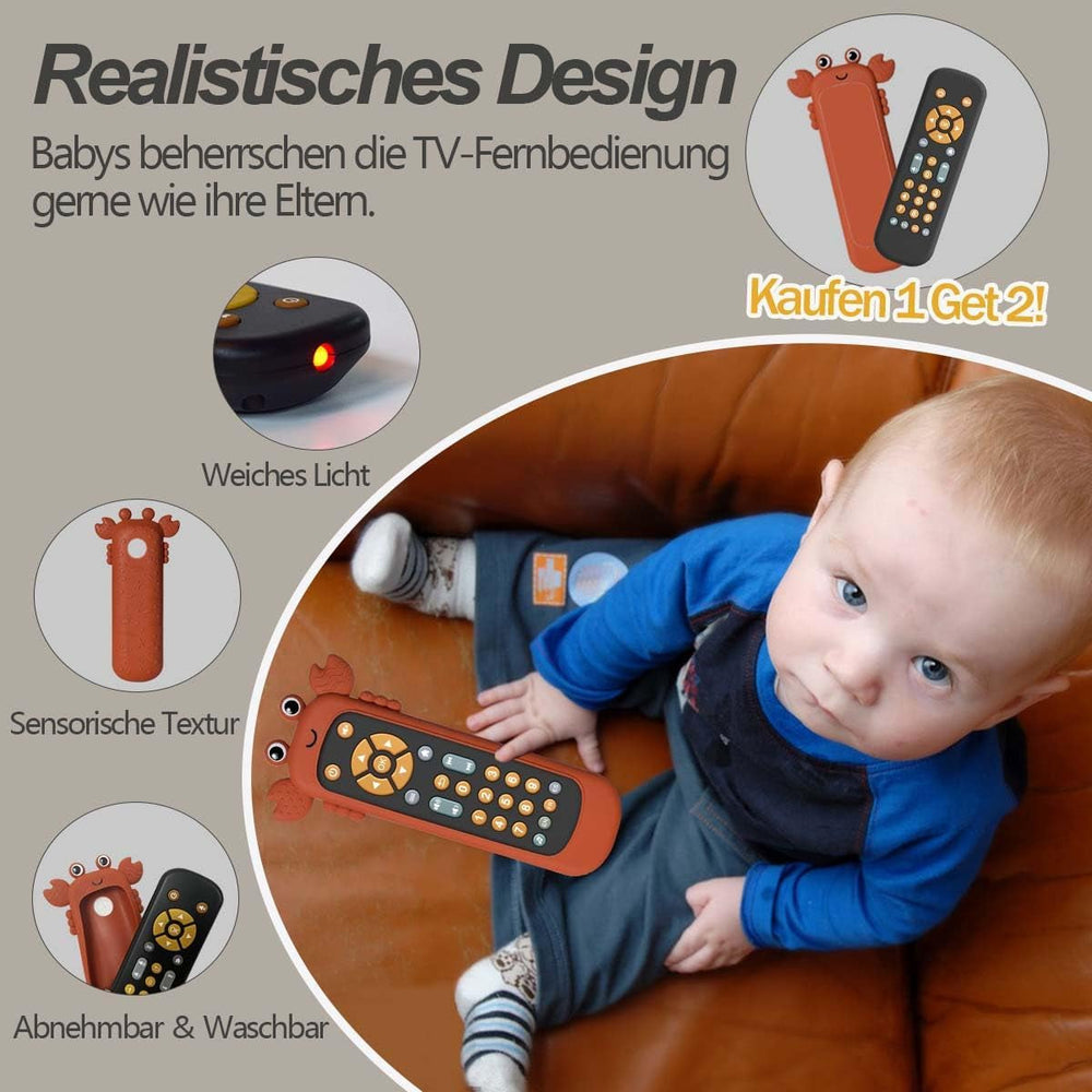 Jouet télécommandé pour bébé avec lumière et musique, anneau de dentition en silicone souple, joli tapis d'éveil, jeu musical télécommandé réaliste en 3 langues, jouet éducatif précoce à partir de 6 mois