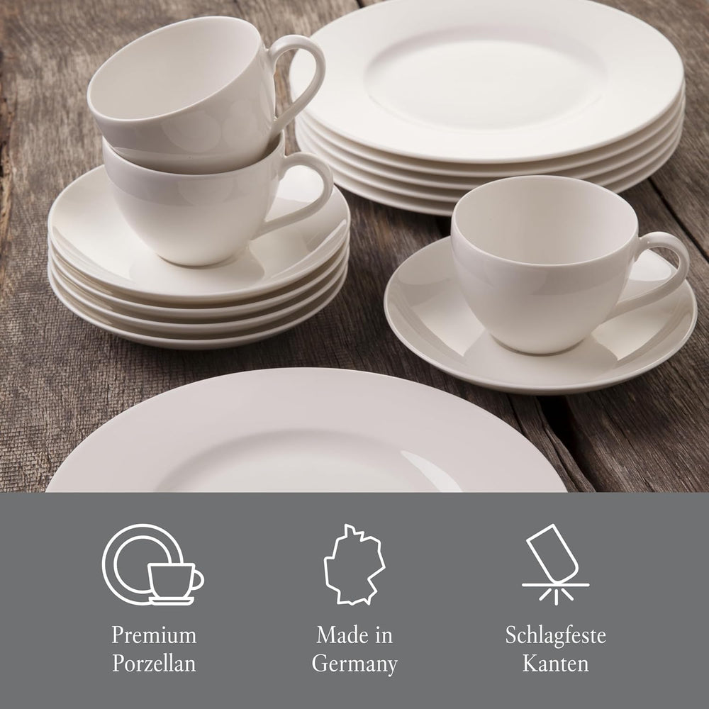 vivo - Villeroy & Boch Group - Service de table Basic White 30 pièces, lavable au lave-vaisselle et au micro-ondes, Service de table blanc, Service à café, Céramique, Assiettes, Tasses, Porcelaine Premium