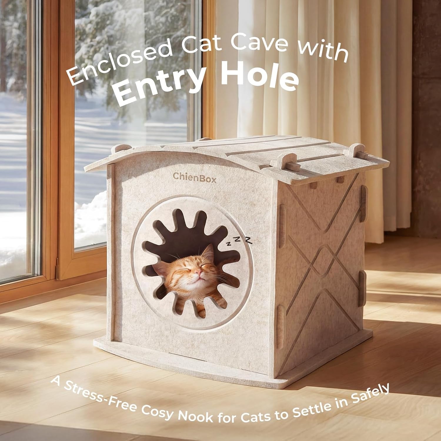 Katzenhaus Indoor aus Filz: Warmes Und Gemütliches Katzenbett, Katzenhöhle mit beruhigendem Kratzbogen, Robuste & Kratzfeste Katze Höhle, Abnehmbares Katzen Bett, Katzen Haus 38 x 36 x 38cm