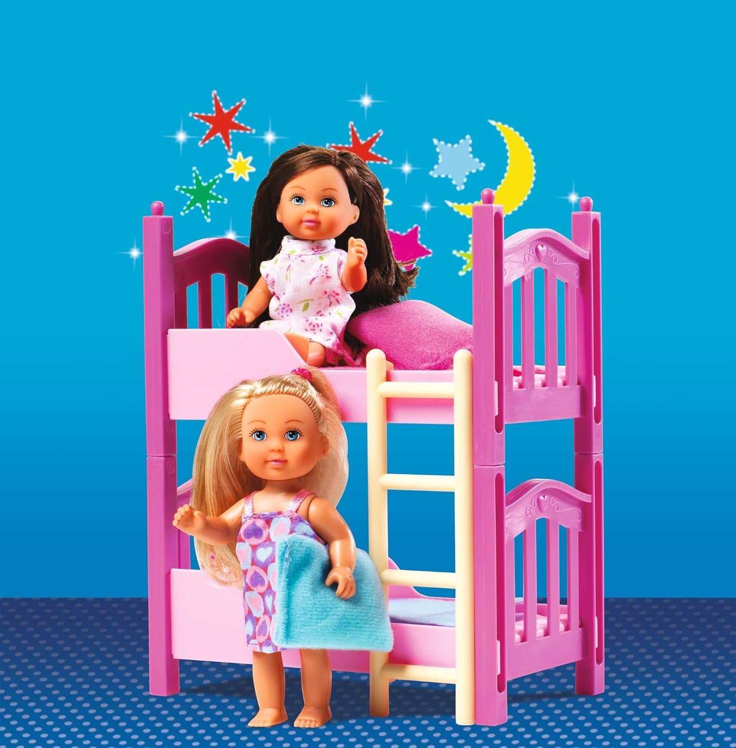 Simba 108178046 105733847 - Lit au sol Evi Love 2 / avec deux poupées Evi / avec lit superposé / accessoires inclus / poupée à habiller / 12 cm, pour enfants à partir de 3 ans