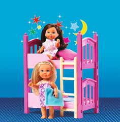 Simba 108178046 105733847 - Lit au sol Evi Love 2 / avec deux poupées Evi / avec lit superposé / accessoires inclus / poupée à habiller / 12 cm, pour enfants à partir de 3 ans
