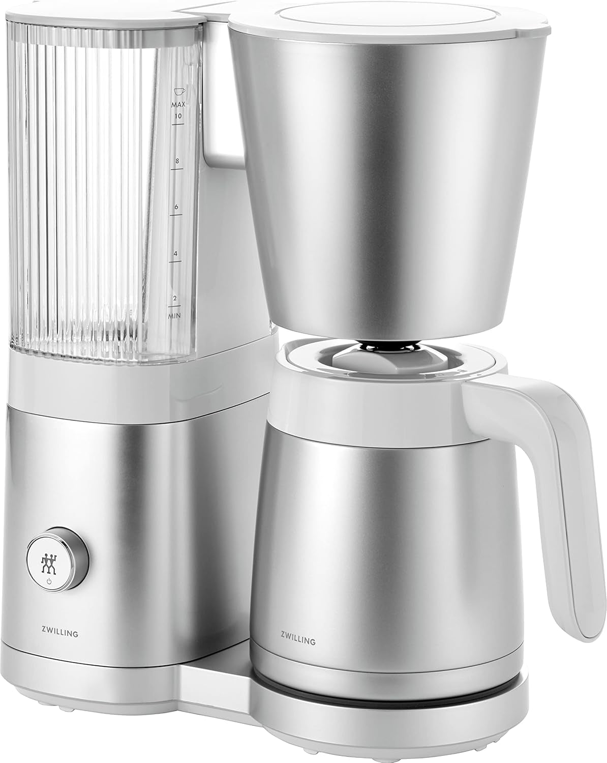 ZWILLING ENFINIGY Machine à expresso à filtre avec carafe en verre de 1,5 L, machine à expresso avec chaudière en acier inoxydable, fonction Blooming et détartrage intelligent, plastique, argent
