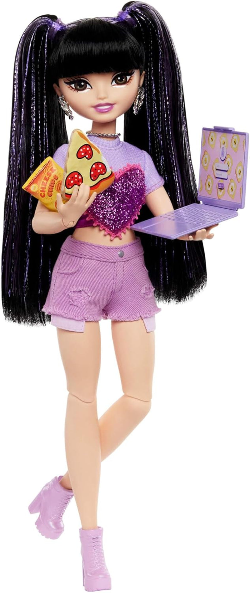 Barbie Dream Besties Poupée et accessoires, poupée mannequin Teresa mobile avec cheveux bruns et pinces à cheveux, 10 pièces sur le thème du jeu vidéo, HYC23 Naty Shop Dolls Vidéo et nourriture