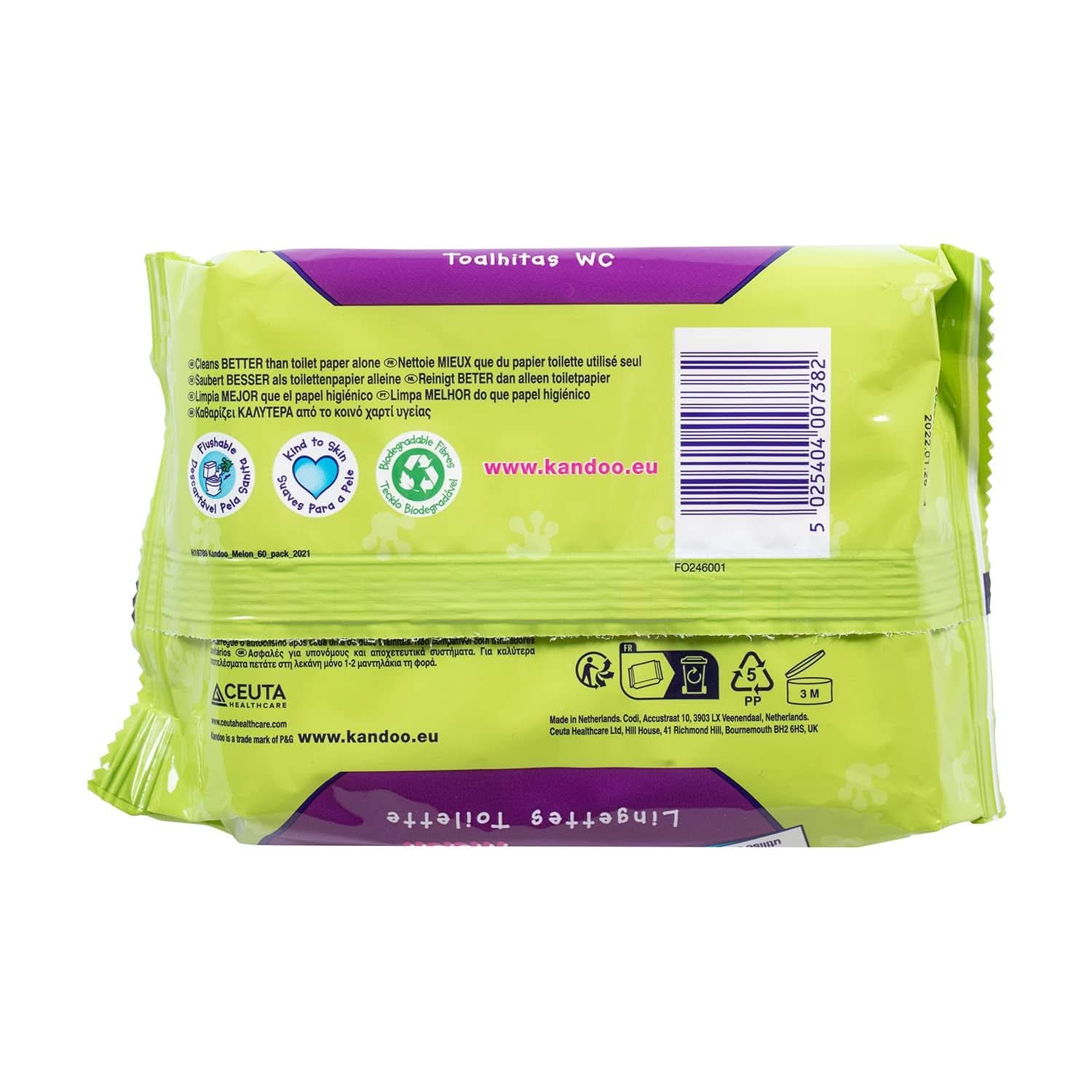 Melon Feuchttücher - Spülbar - Aus 95% Wasser - Parfümfrei - Plastikfrei - Dermatologisch Getestet - Feuchtes Toilettenpapier Aus 100% Pflanzlichem Zellulosematerial - 60 Tücher Naty Shop