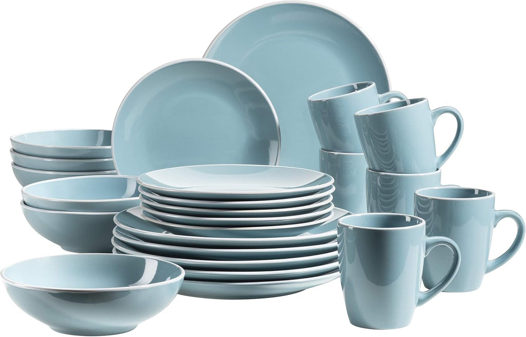 MÄSER 931770 Serie Elissa Modernes Geschirr Set Für 6 Personen in Türkis Mit Weißem Rand, 24-Teiliges Kombiservice, Steinzeug Seturi vesela masa Naty Shop Türkis