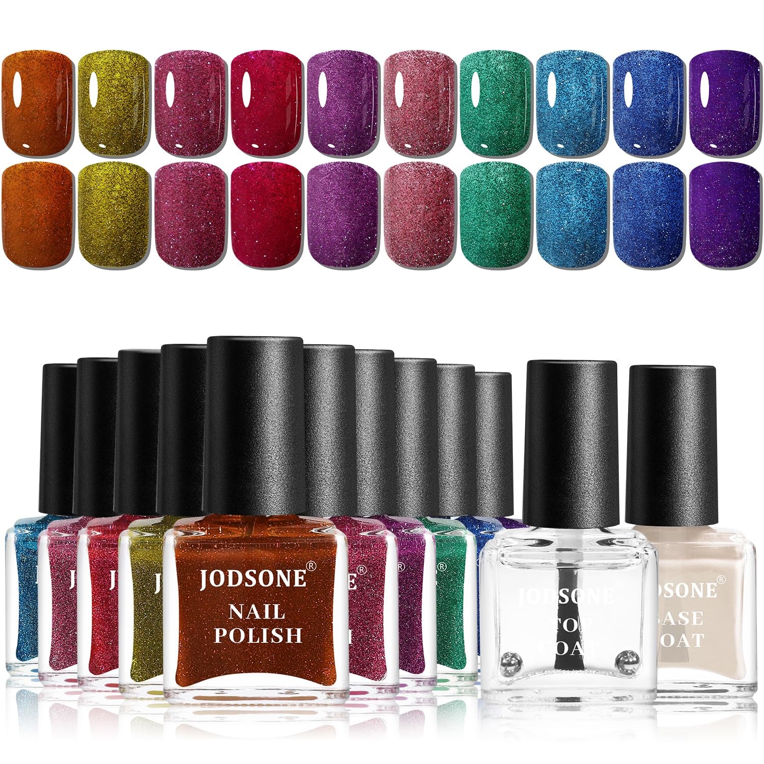 JODSONE Lot de 12 vernis à ongles 10 couleurs combinaison 2 couches de base et top coat Vernis à ongles à séchage rapide pour amateurs et débutants