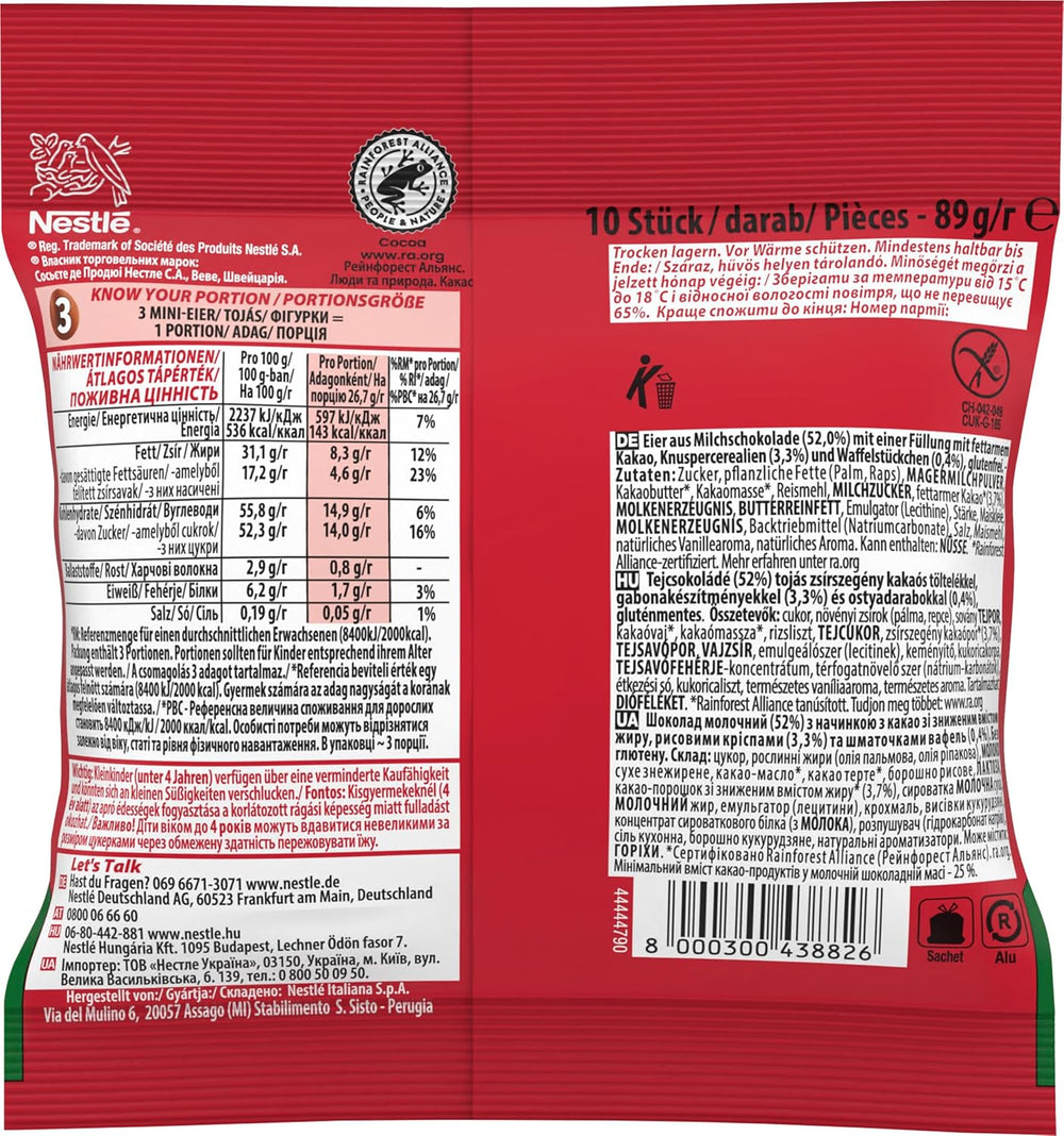 NESTLÉ Mini Eggs, petits œufs en chocolat au lait fourrés crémeux et morceaux croquants, 1 paquet (1 x 89g)