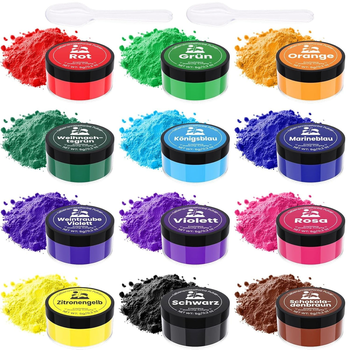 Colorant alimentaire en poudre 12 couleurs x 5g - Colorant alimentaire hautement concentré pour la pâtisserie, colorant alimentaire en poudre pour gâteaux, macarons, biscuits, glaçages (pour usage domestique et professionnel)