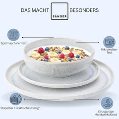 SANGER | Service de table Santorin 12 pièces Service d'assiettes pour 4 personnes TRÈS BON Service de table en grès comprenant des assiettes plates, des assiettes à dessert et des assiettes Suma Crème Lilas Bleu Dégradé | LA COLLECTION PREMIUM