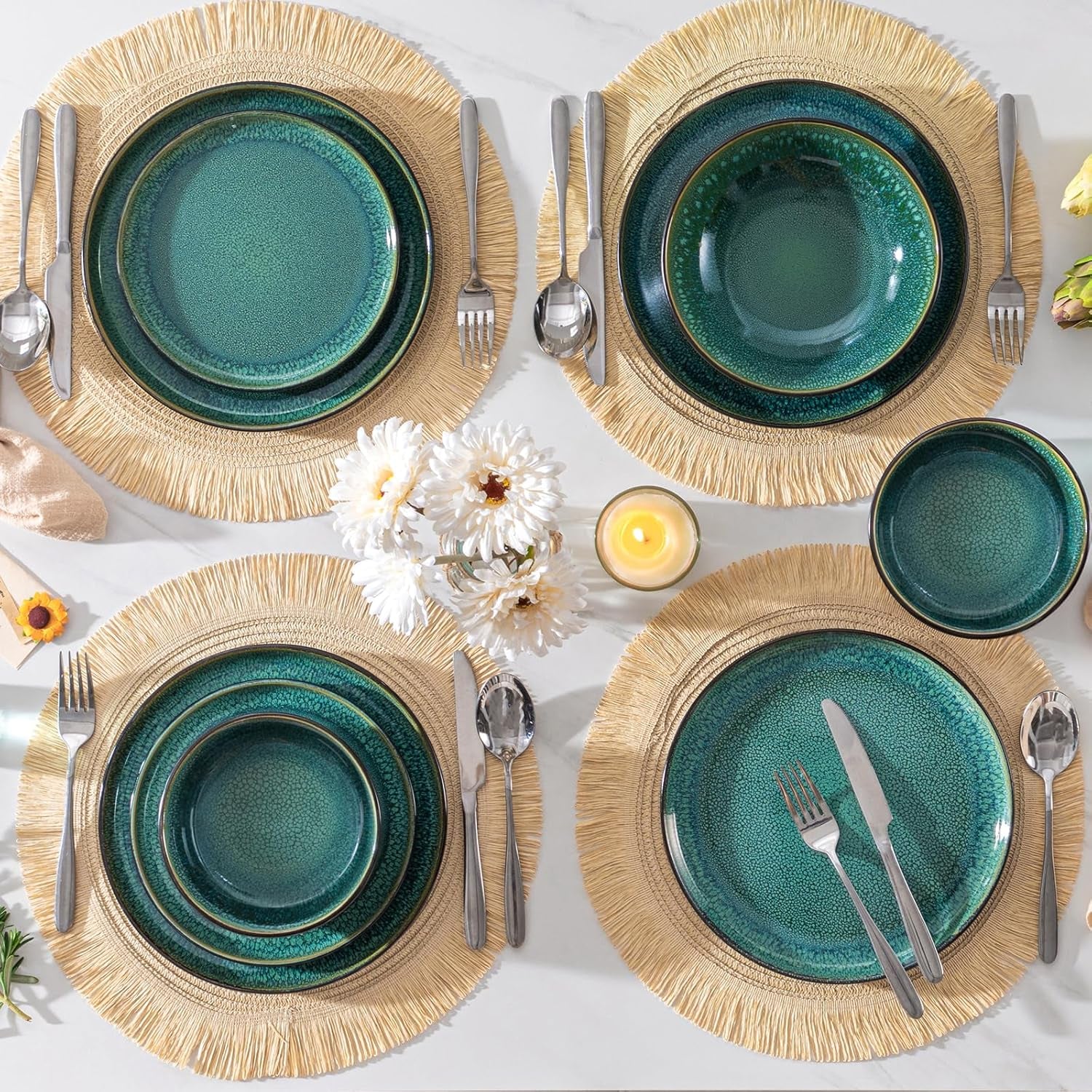 Service de table pour 6 personnes Vancasso PLAYA Service de table en grès 24 pièces pour 6 personnes Vert comprenant assiettes, assiettes Suma, bols et assiettes à salade Passe au lave-vaisselle et au micro-ondes