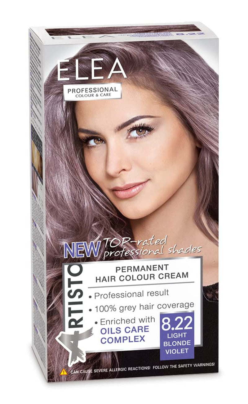 Color & Care Coloration permanente 120 ml, résultat professionnel, couvrant les cheveux gris, enrichie en complexes de soins huileux - Coloration longue durée (10.1 Blond cendré super clair) Teinture Naty Shop 8.22 Blond violacé clair