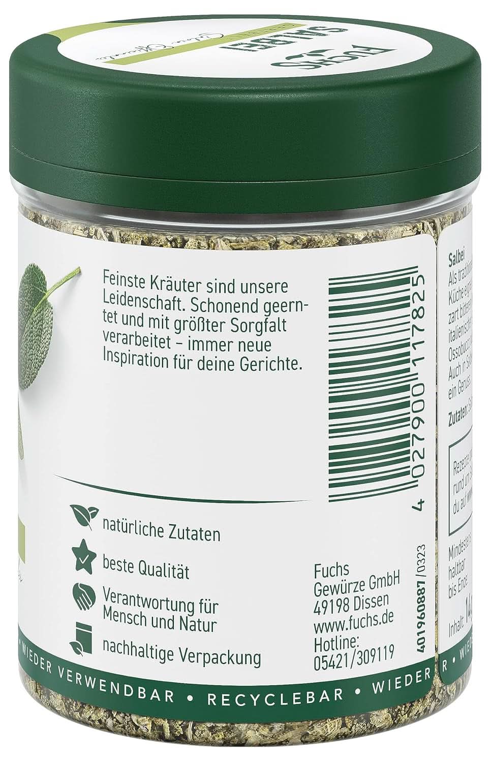 Fuchs, Sauge, Note acidulée, délicatement amère pour Ravioli ou Gnocchi, 14 grammes Condiments Naty Shop