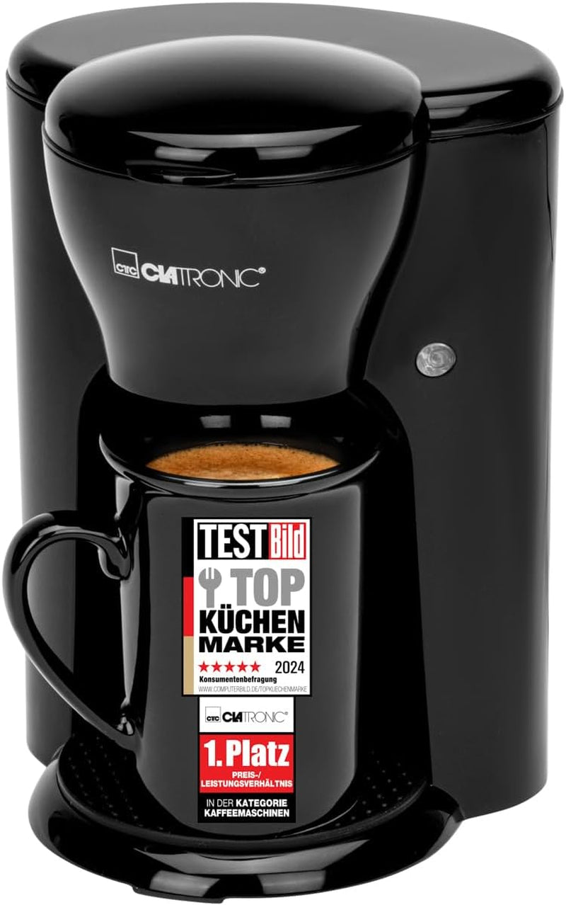 Cafetière Clatronic® 1 tasse | Machine à expresso parfaite pour les célibataires | Machine à expresso avec filtre, avec tasse en céramique | Petite machine à expresso avec filtre, idéale pour les voyages | KA 3356