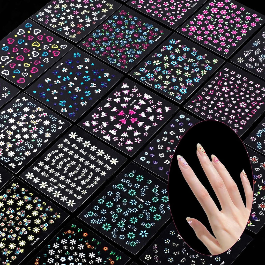 3D Nagelsticker 30 Blatt Nagelsticker Selbstklebend Blumen Blumenherzform Nageldesign Nail Sticker Nageldesign Zubehör Nagelaufkleber Für DIY Dekorationen, Maniküre, Handyhüllen