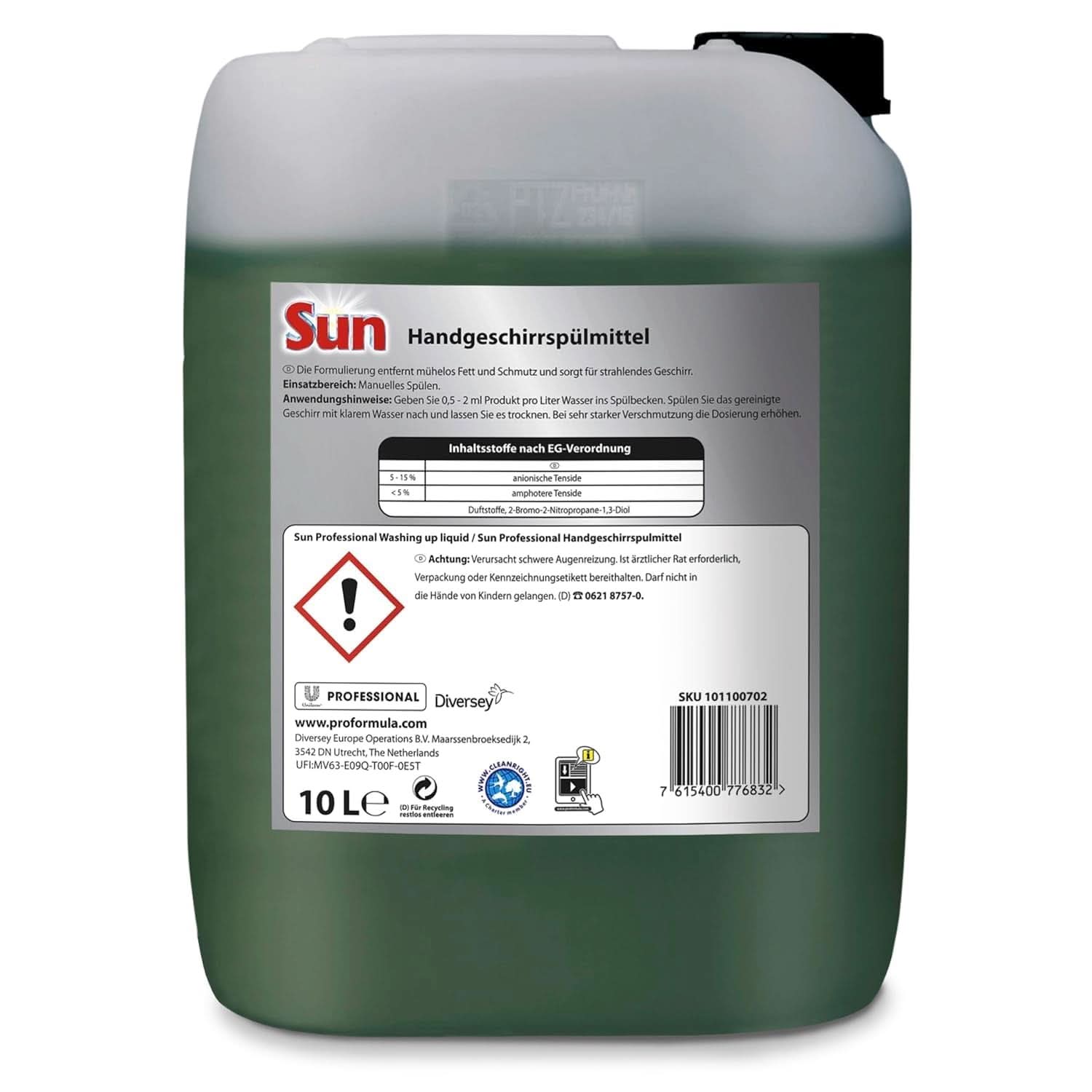 Sun Professional, lichid de spălat vase manual - Îndepărtare foarte eficientă a grăsimilor, cu parfum proaspăt de citrice, 10 litri Detergenti Bucatarie Naty Shop