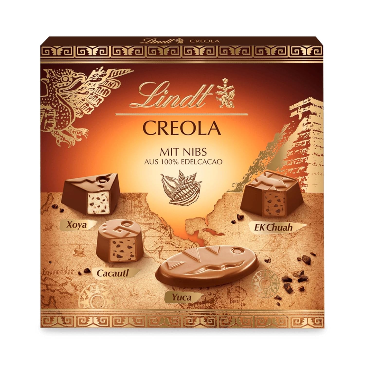 Chocolat Lindt | Coffret Praliné Créole | 165g | 15 pralines en 4 délicieuses variétés, à base de cacao 100% fin, sans alcool | Coffret chocolat