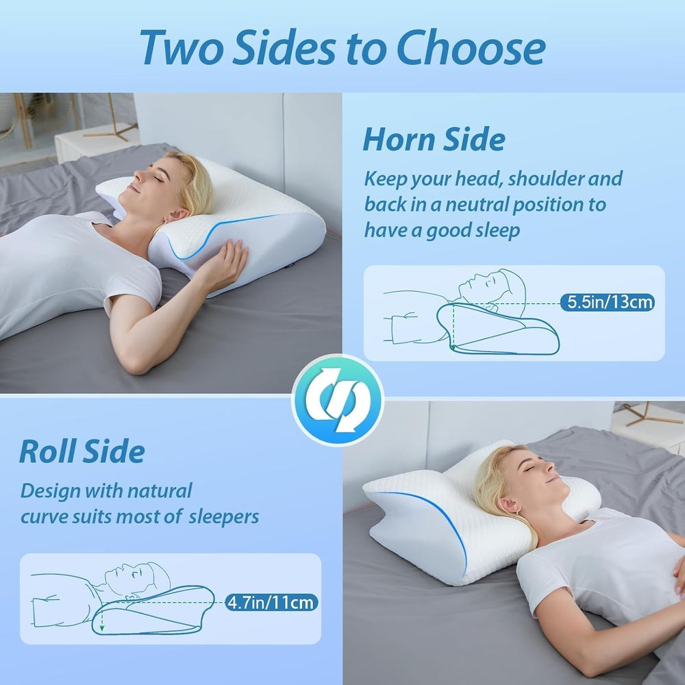 HOMCA Oreiller cervical Oreiller orthopédique 2 en 1 Oreiller en mousse à mémoire de forme Oreiller de soutien du cou Oreiller de tête ergonomique pour douleurs dorsales, latérales et abdominales 60 X 13/11 X 40 cm Naty Shop Oreillers orthopédiques cervicaux