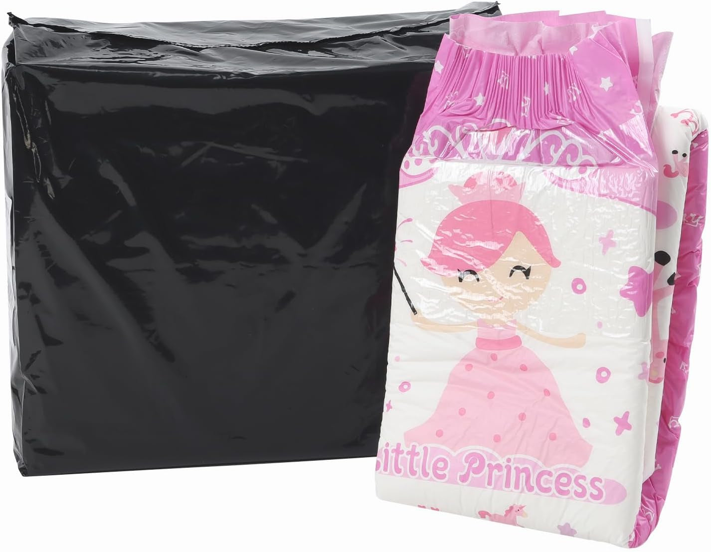 CutiePlusU Couches pour adultes, 10 pièces, culottes jetables pour incontinence avec drap pour femmes et hommes, absorption maximale pendant la nuit – Petite princesse (grande taille 94-119 cm)