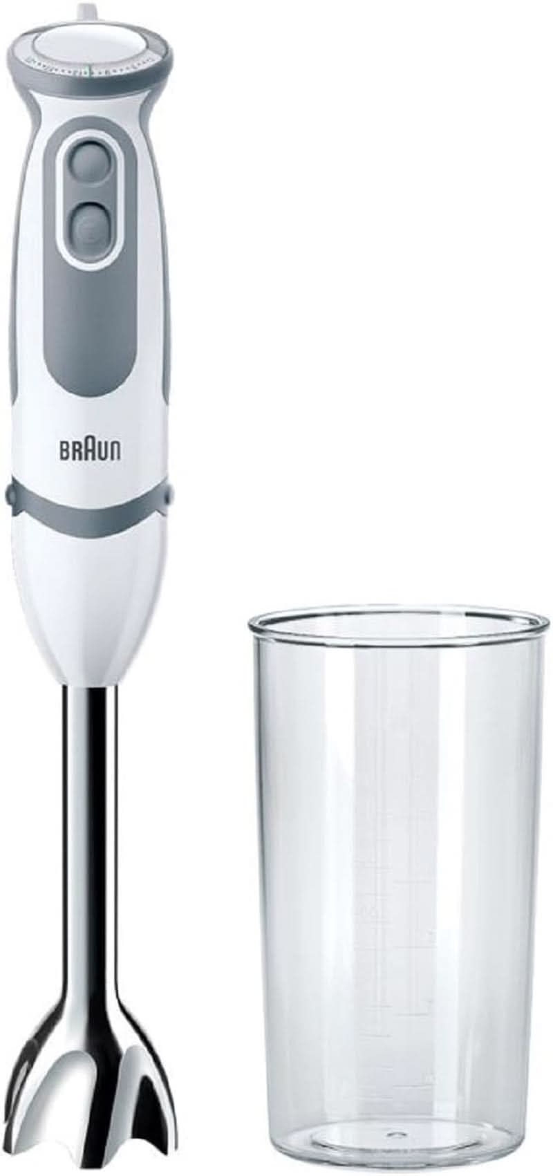 Braun Stabmixer MQ 5200WH - Multiquick 5 Vario Pürierstab Mit Edelstahl Mixfuß, 1000 Watt, Inkl. 600 ml Mix- & Messbecher, Weiß/Grau Kitchen Naty Shop Version 2019 – Mix- Messbecher