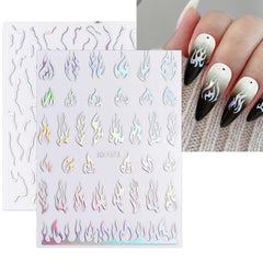 JMEOWIO Nagelsticker Aurora Holografisch 9 Blatt Nagelaufkleber Selbstklebend Herz-Flamme Spielt Schmetterlings-Mond Die Hauptrolle Nail Art Sticker Dekoration Nageldesign Zubehör