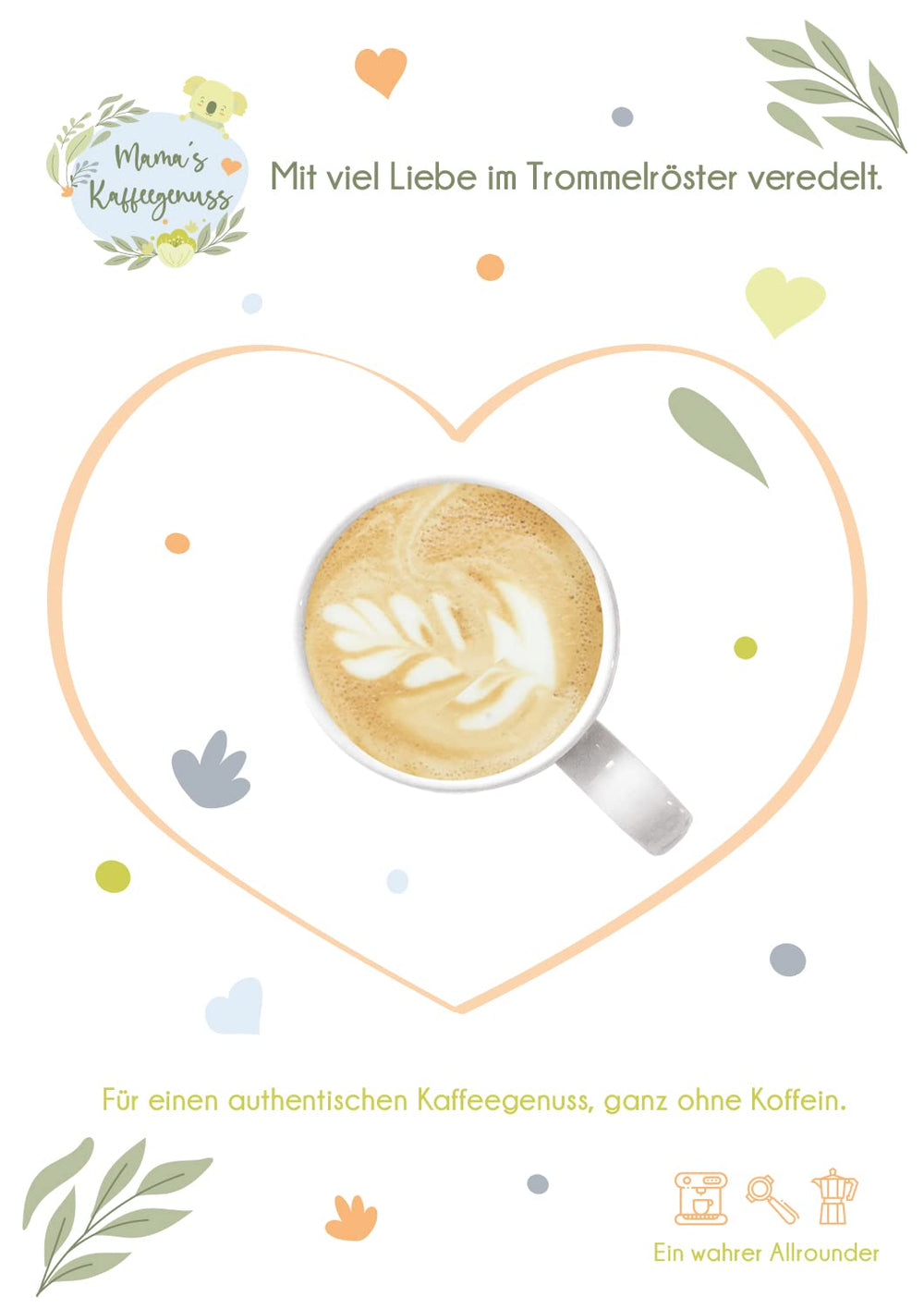 Mama's Coffee Pleasure®binky - Espresso en grains décaféinés Cremoso - décaféination naturelle au CO² - légèrement torréfié au tambour en Italie - idéal pendant et après la grossesse